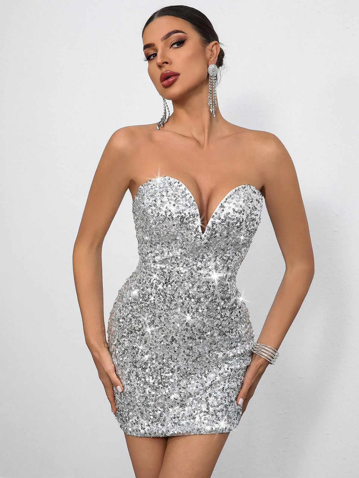 Women's Strapless Backless Sequin Party Mini Dress