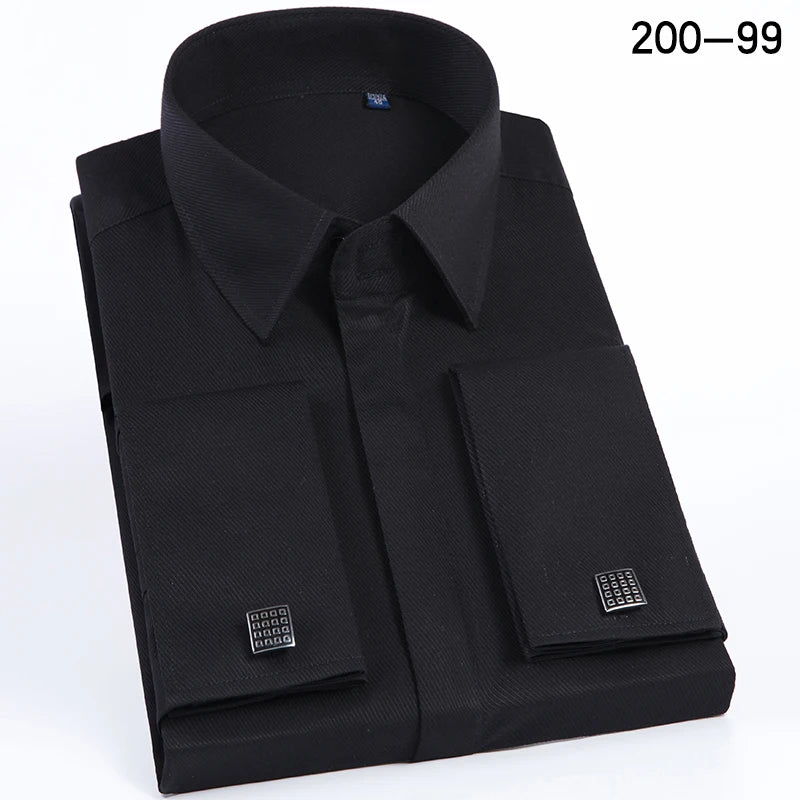 Men's Slim-Fit French Cuff Striped Business Dress Shirt