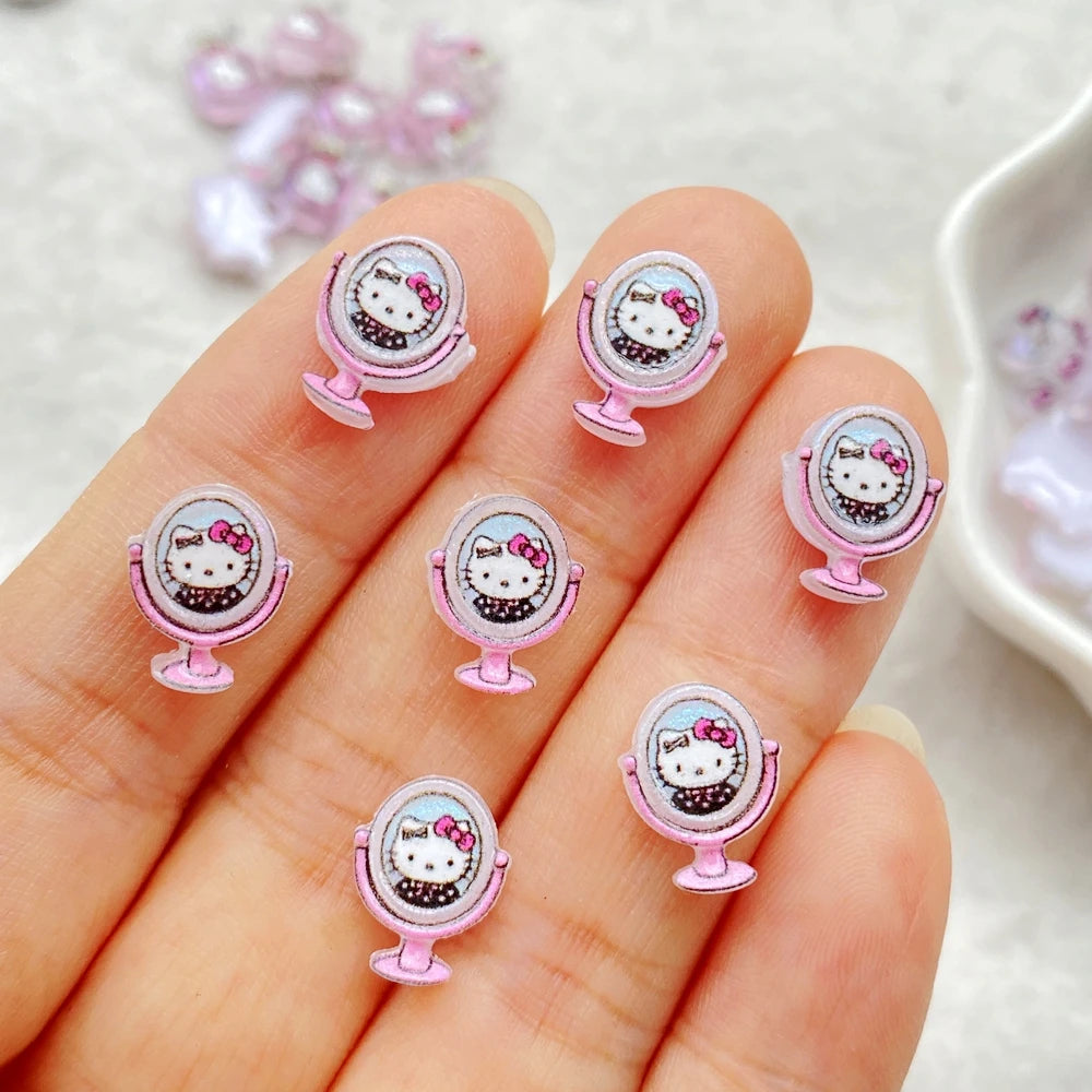 CharmCraft™ 50-Piece Mixed Resin Rhinestone Charms – Kitten, Mirror & Camera Nail Art Decorations