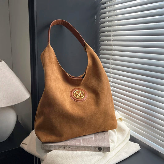 Women's Faux Suede Large Capacity Shoulder Tote Bag