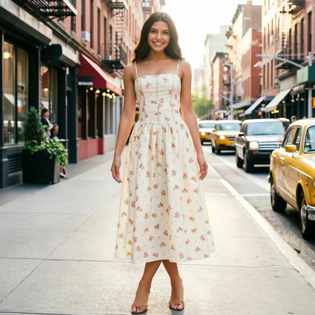 Suninheart Summer Clothes for Women Midi Elegant Dress 2025 New Arrivals White Floral Print Holiday Dress
