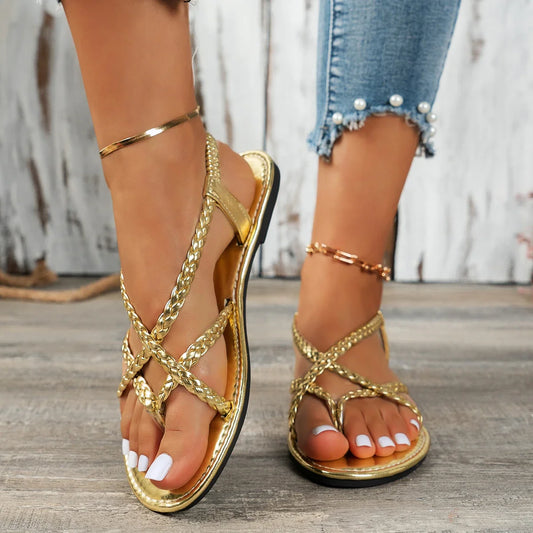 SoleVacay™ Woven Hollow Clip-Toe Flat Sandals – Summer Beach & Casual Slides