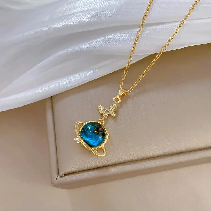 Lumière Celestial™ Titanium Steel Planet & Moon Pendant Necklace