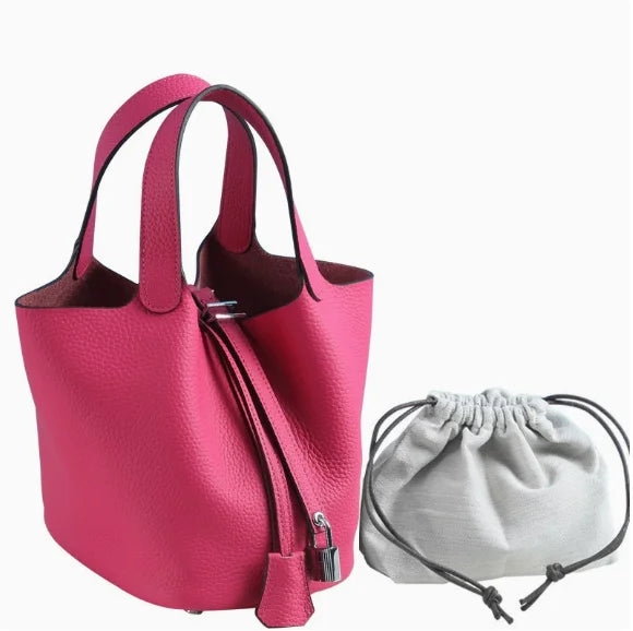 Women's Genuine Leather Designer Bucket Handbag (18cm / 22cm)