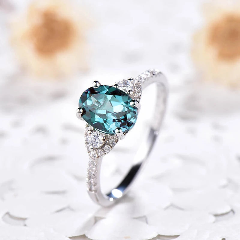 Women's Elegant Oval Blue CZ Statement Ring