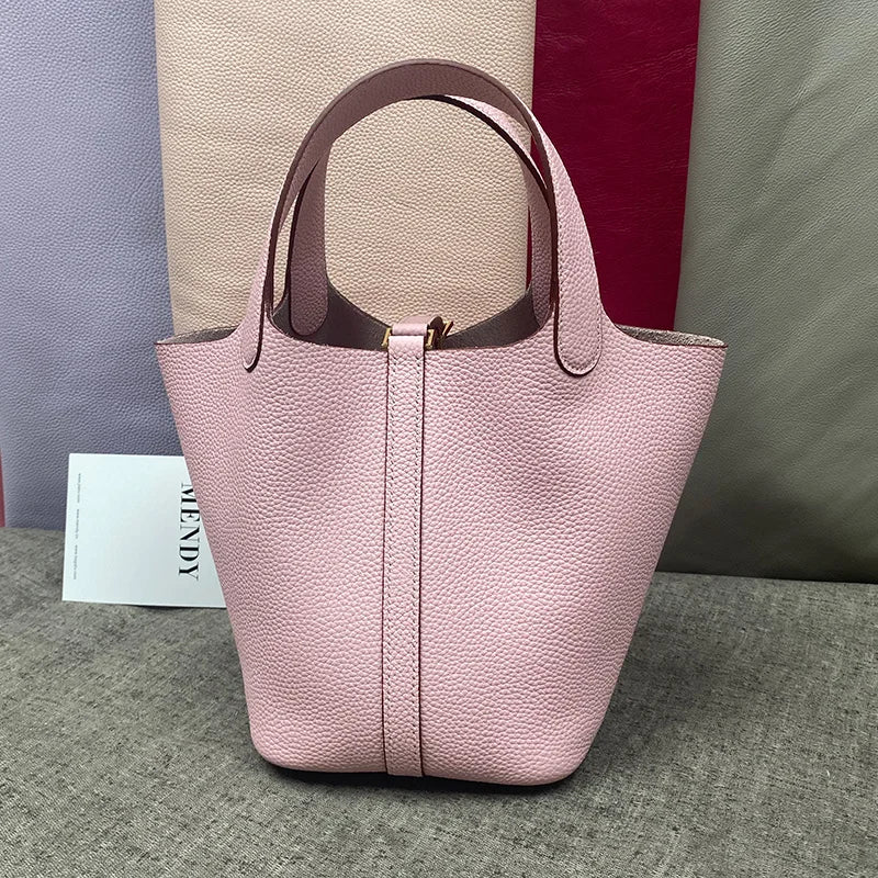 Women's Genuine Leather Designer Bucket Handbag (18cm / 22cm)