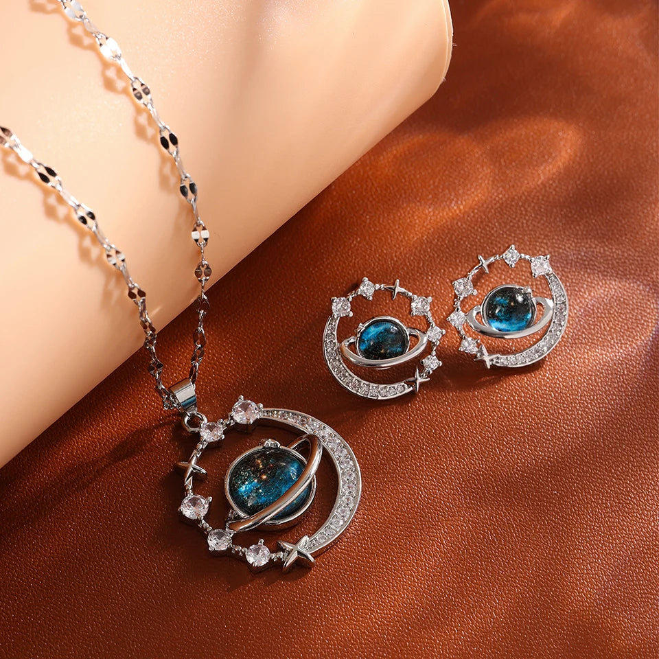 Lumière Celestial™ Titanium Steel Planet & Moon Pendant Necklace