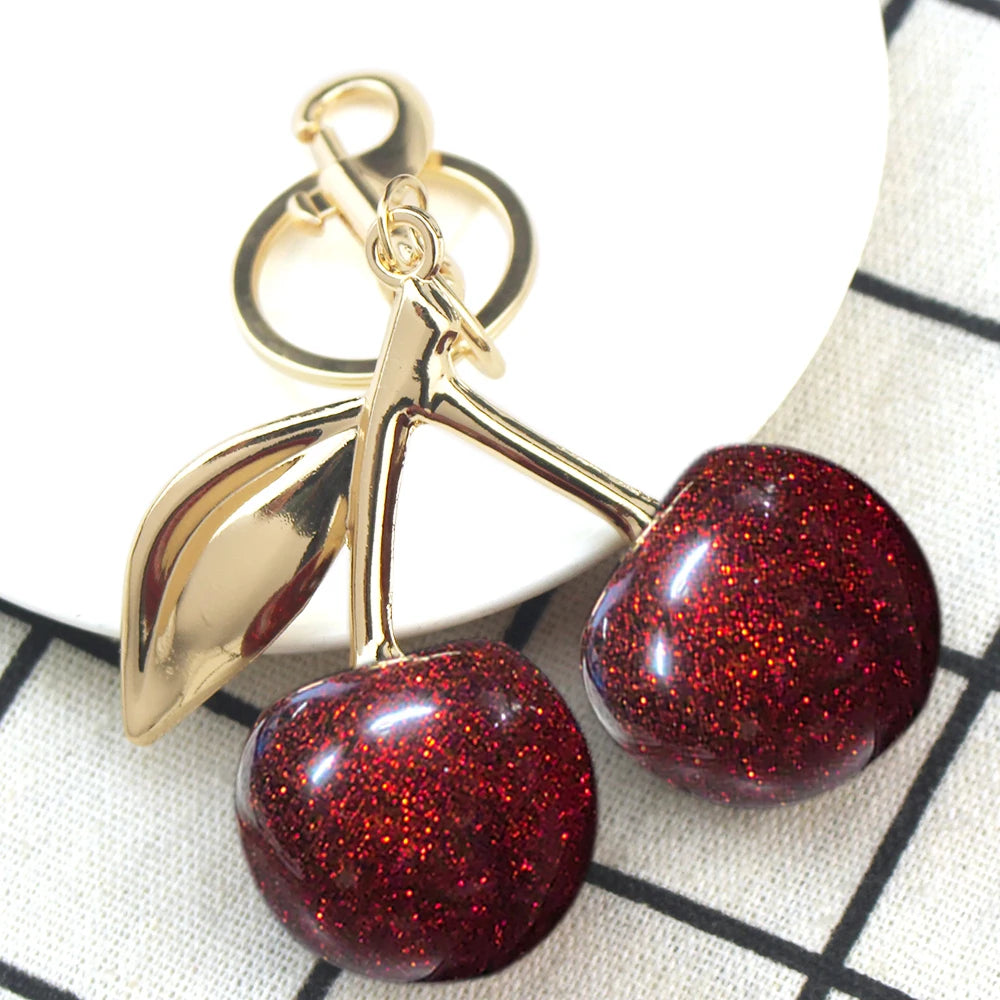 Delicious Red Fruit Crystal Cherry Pendant Keychain | Coach Bag Charm & Jewelry Gift