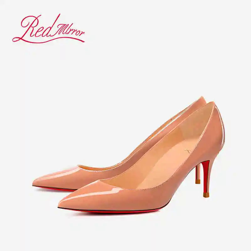 Women's Black Glossy Pointed-Toe Stiletto Pumps with Radiant Red Outsoles