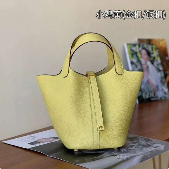 Women's Genuine Leather Designer Bucket Handbag (18cm / 22cm)