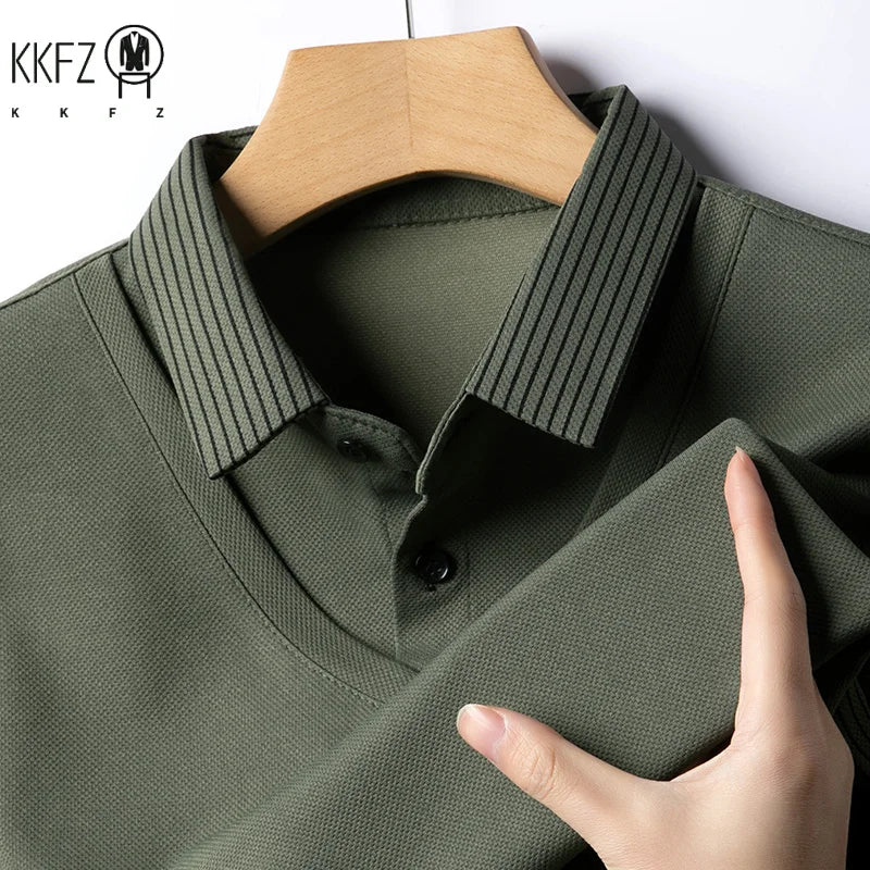 Men’s Long-Sleeve Layered Look Polo Shirt – Business Casual Versatile Top