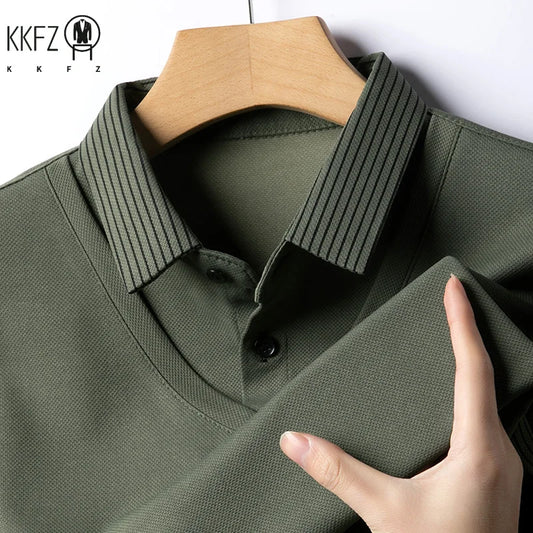 Men’s Long-Sleeve Layered Look Polo Shirt – Business Casual Versatile Top