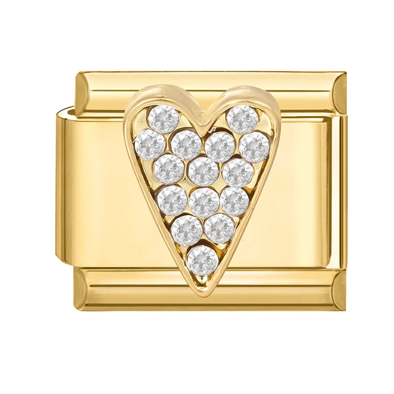 Zircon Heart Bow Butterfly Flowers Gold Color Italian Charm Links Fit 9MM Stainless Steel Bracelet Women Men DIY Making Jewelry