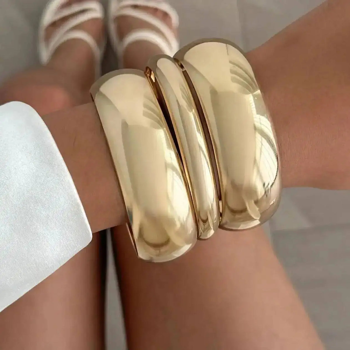 Lumière Statement™ 3-Piece Glossy Metal Stacking Bangle Set