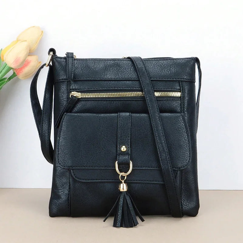Women's Vintage Square Crossbody Bag with Tassel & Adjustable Strap