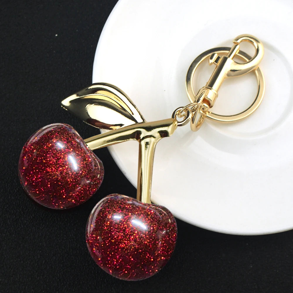 Delicious Red Fruit Crystal Cherry Pendant Keychain | Coach Bag Charm & Jewelry Gift