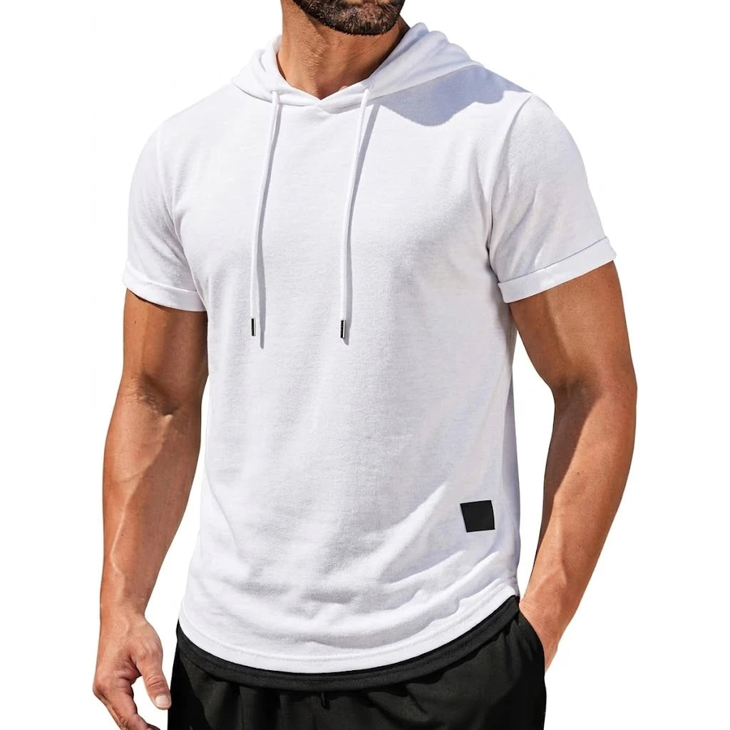 Mens New Summer Short Sleeve Hooded Tees Casual Lightweight Breathable Tops Korean Streetwear for Gym and Daily Wear Top