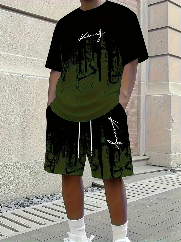 Men's Paisley 3D Print T-Shirt & Drawstring Shorts Set