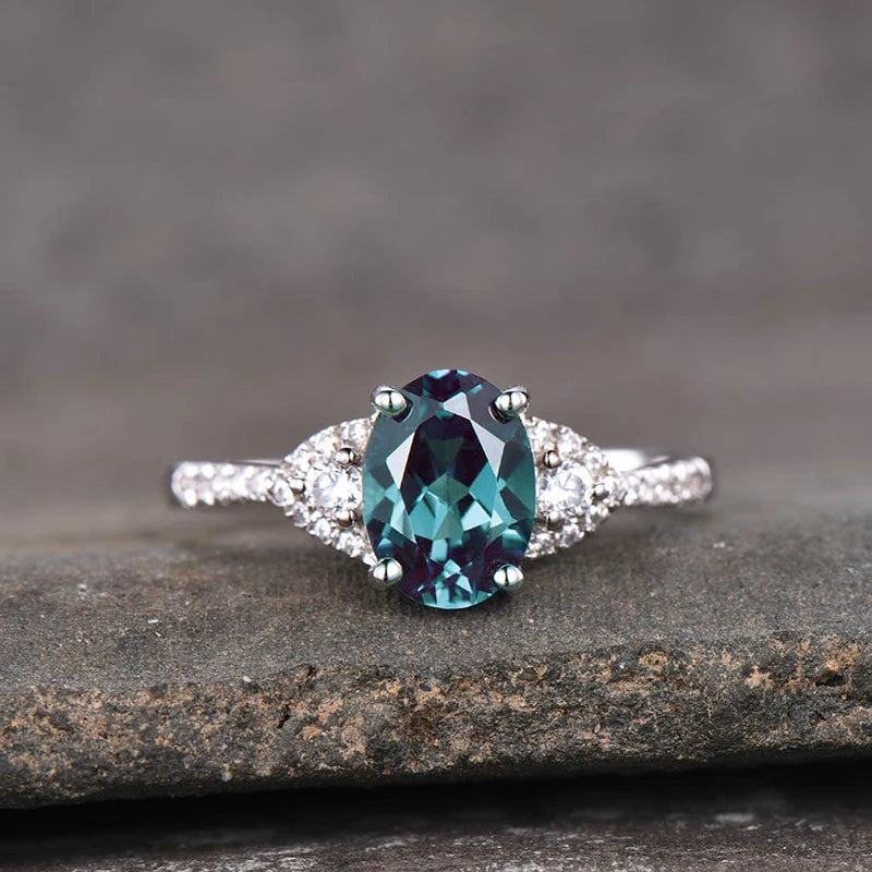 Women's Elegant Oval Blue CZ Statement Ring