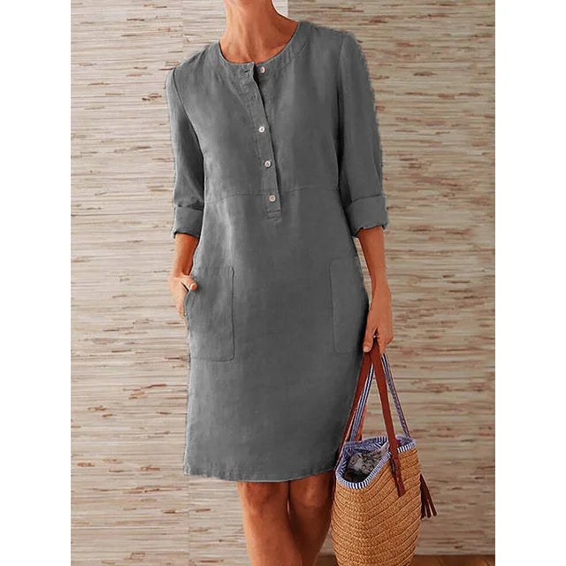 Women's Summer Long Maxi Dr Cotton Casual plus Size Street Sle Splice Loose Waist ort Sve V-Ne  Color