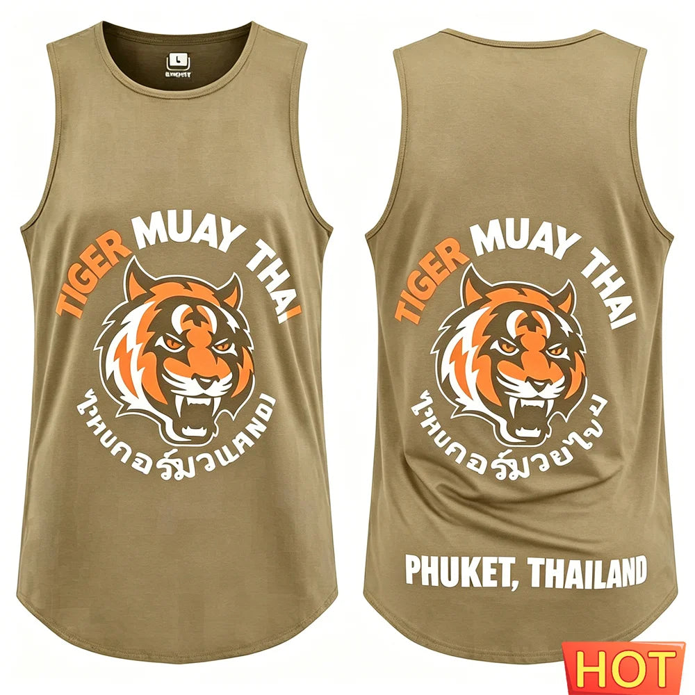 Men’s Muay Thai Tiger Graphic Tank Top – Athletic Athletic Sleeveless Vest