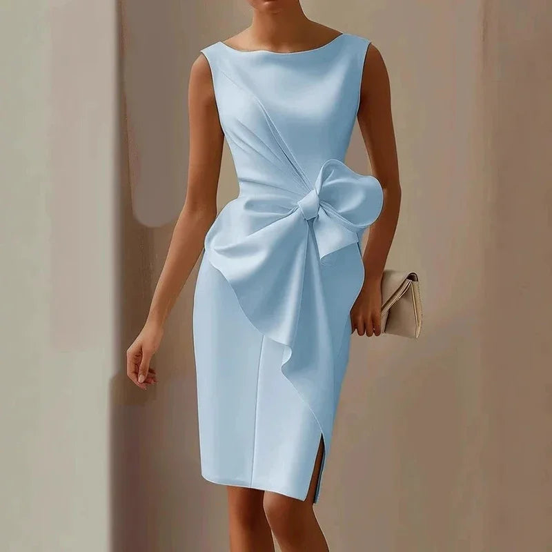 Women's Elegant Bowknot Ruffle Sleeveless Bodycon Party Dress
