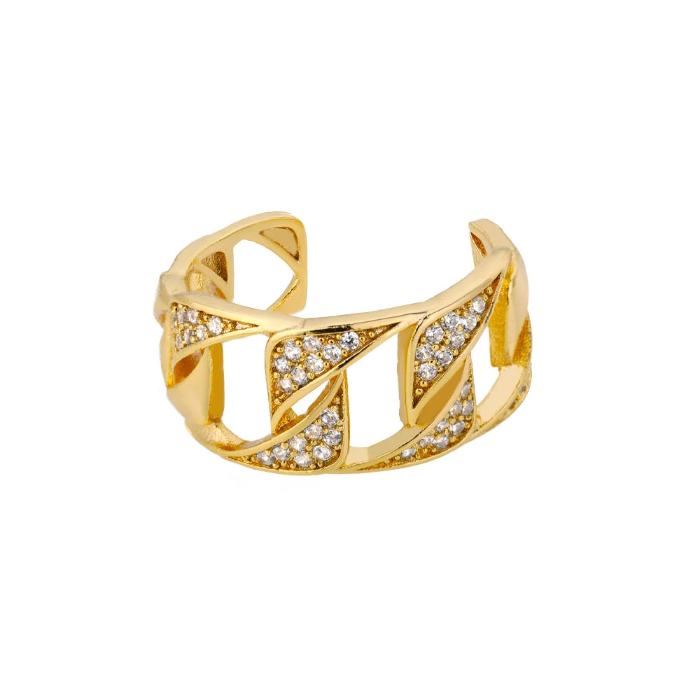 Lumière Luxe™ Stainless Steel Geometric Twist Chain Adjustable Open Ring