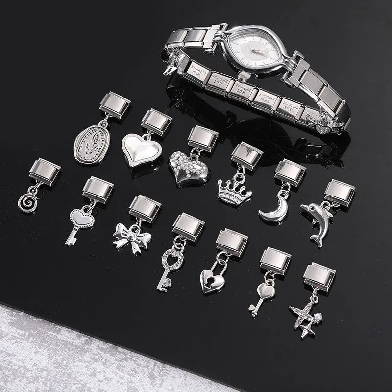 9mm Stainless Steel Italian Charm Links for DIY Modular Bracelets