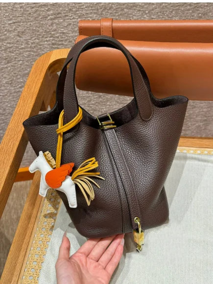 Women's Genuine Leather Designer Bucket Handbag (18cm / 22cm)