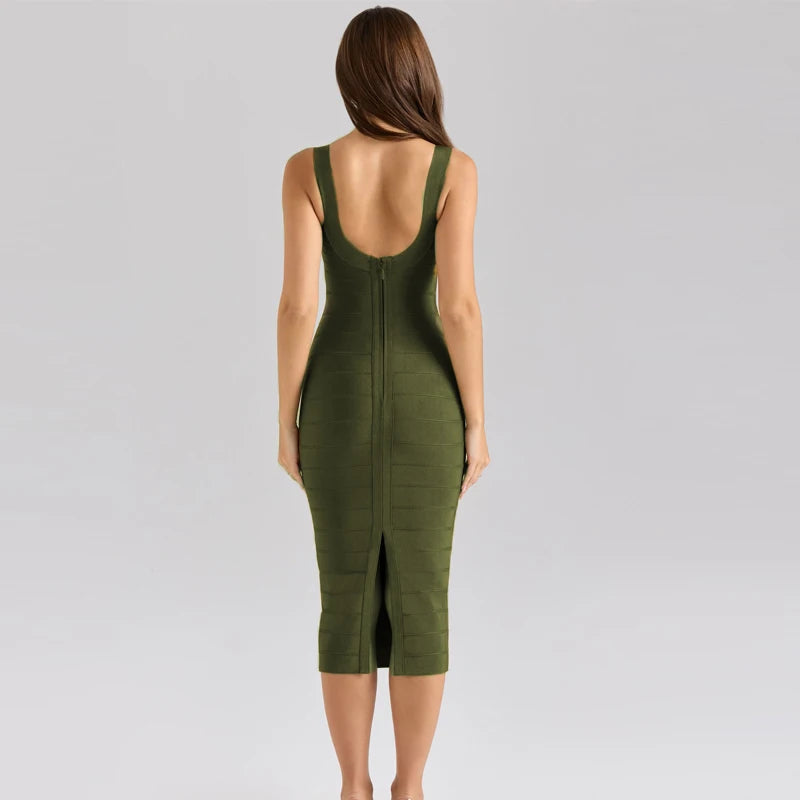 2025 New Summer Sling Halte Army Bandage Dress Sexy Eelegant Female Nightclub Celebrity Birthday Party Bodycon Dreess