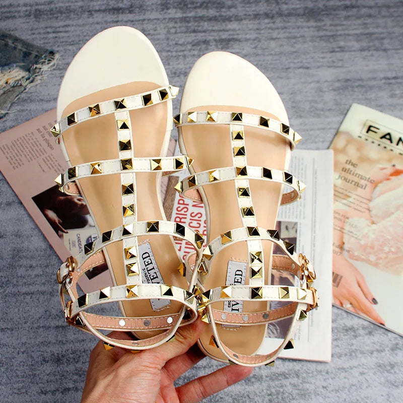 2026 Women's Large Size (41–43) Rivet Flat Sandals | Casual Walking & Shopping Shoes