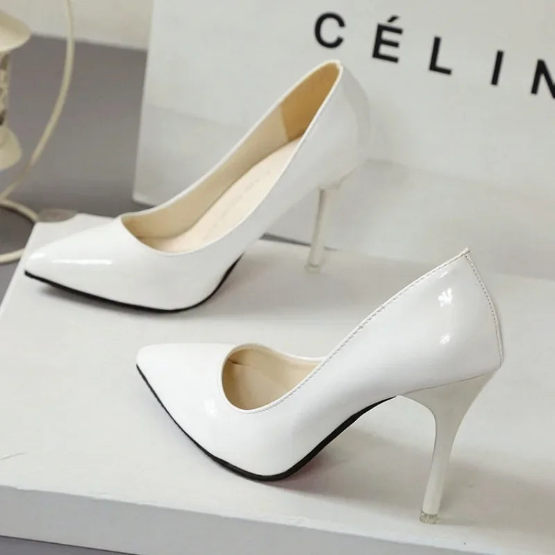 Women's Red Patent Leather Pointed-Toe 8CM High Heel Wedding & Dress Pumps