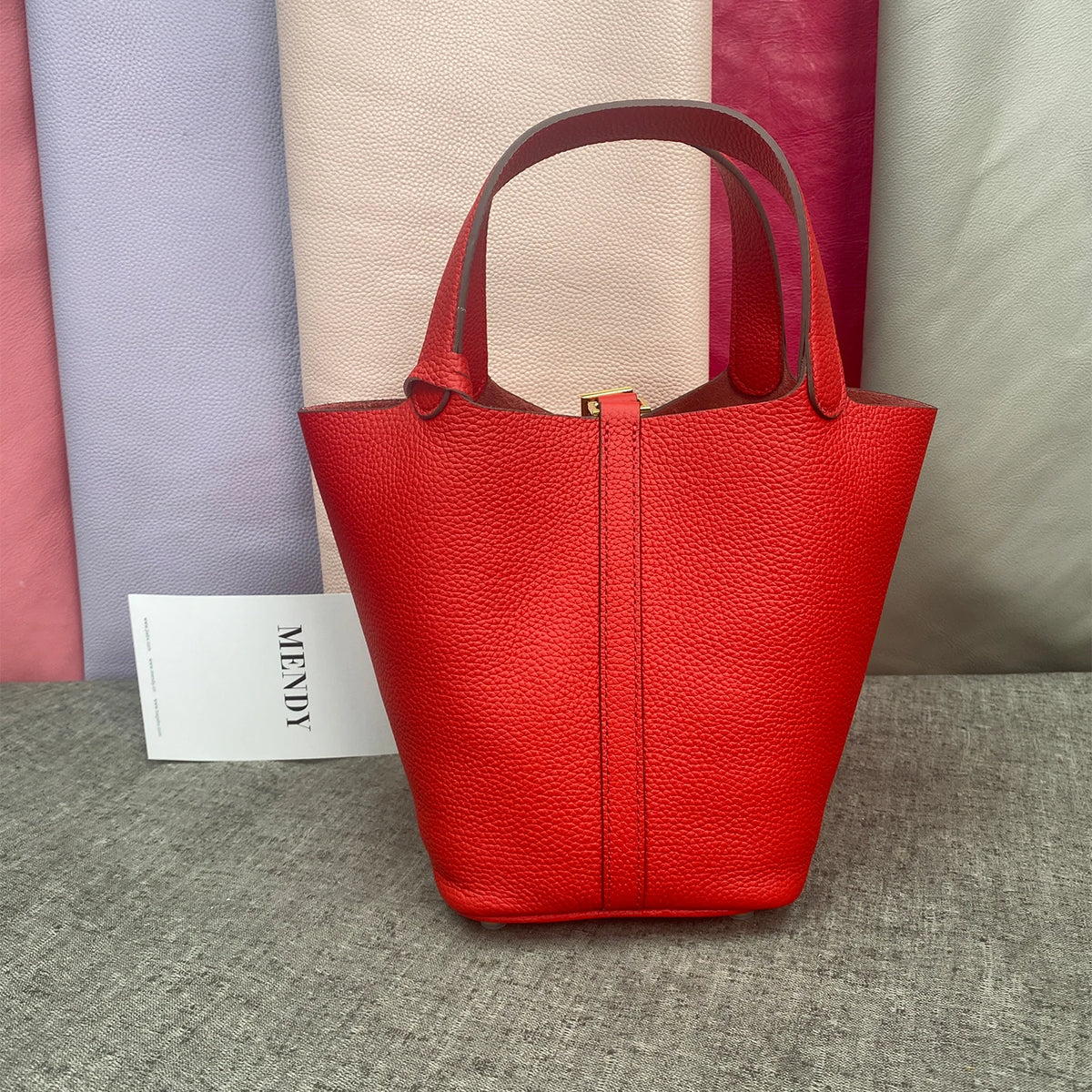 Women's Genuine Leather Designer Bucket Handbag (18cm / 22cm)