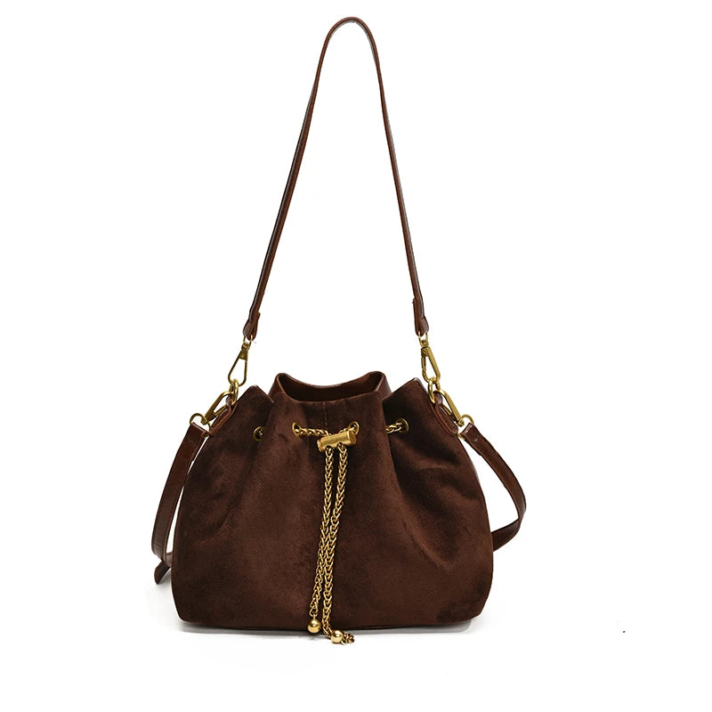 2026 Women's Soft Faux Suede Commuting Crossbody Bag with Quilted Thread Stitching
