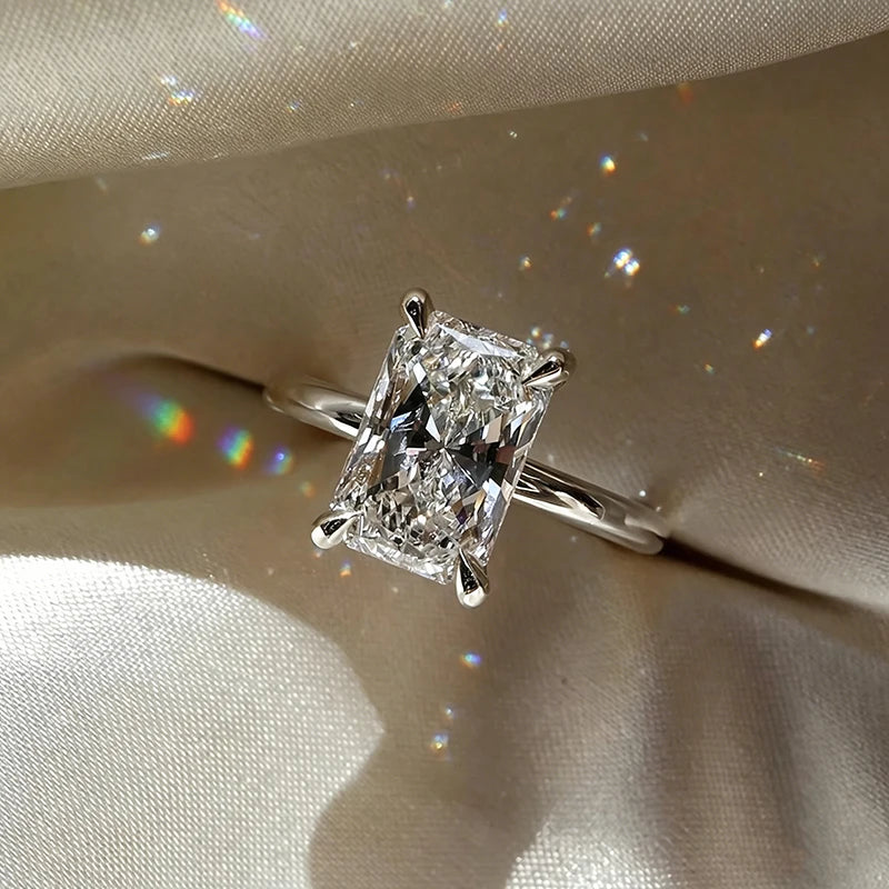 Huitan Dainty Sparkling Rings with Rectangular CZ Fresh Stylish Engagement Accessories for Women Chic Shiny Modern Party Jewelry
