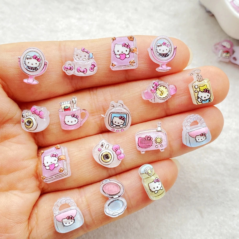 CharmCraft™ 50-Piece Mixed Resin Rhinestone Charms – Kitten, Mirror & Camera Nail Art Decorations