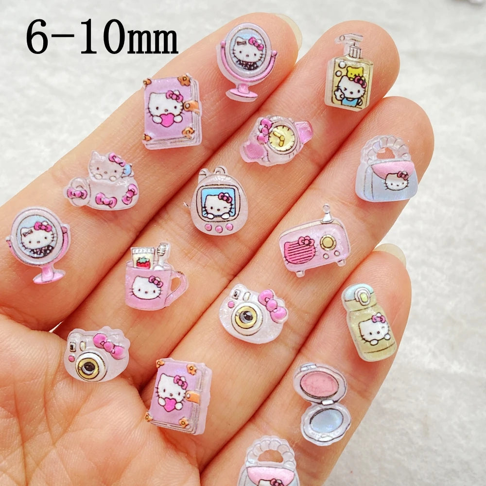 CharmCraft™ 50-Piece Mixed Resin Rhinestone Charms – Kitten, Mirror & Camera Nail Art Decorations