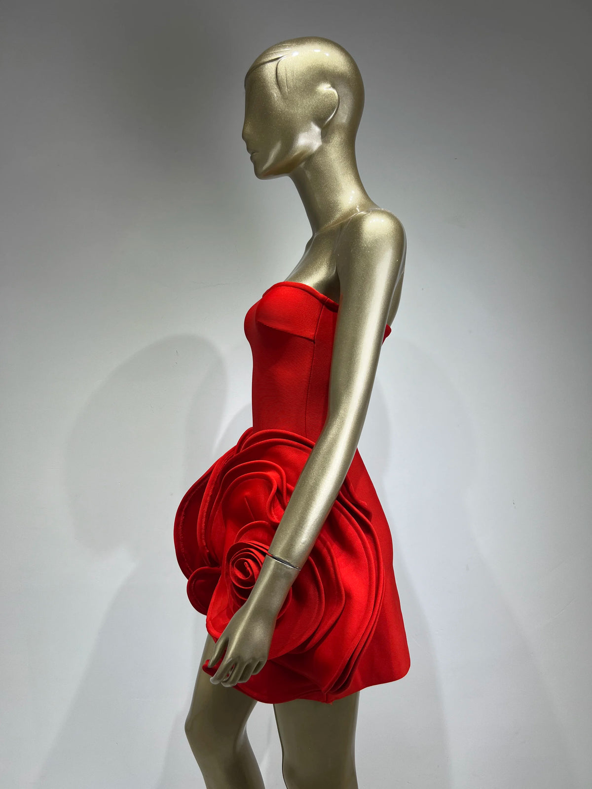 Women's Strapless Crystal Flower Bodycon Evening Mini Dress