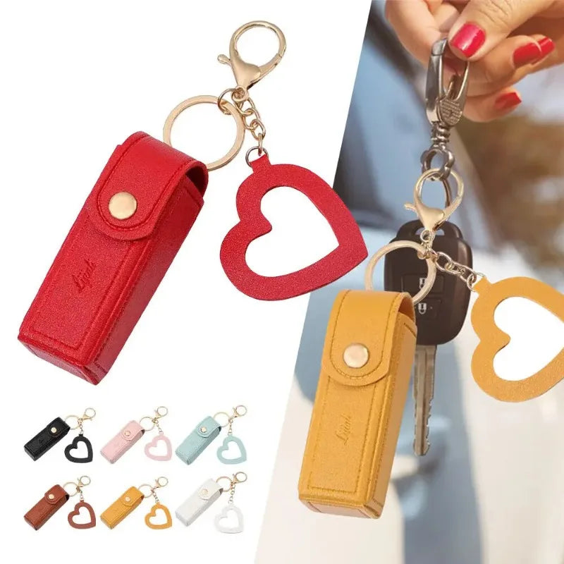 GlamPouch™ Mini Leather Lipstick Case & Coin Purse Keychain with Built-In Mirror
