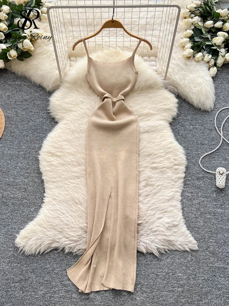 Women's Sparkling Knit Sequin Bodycon Maxi Dress with Waist Sash