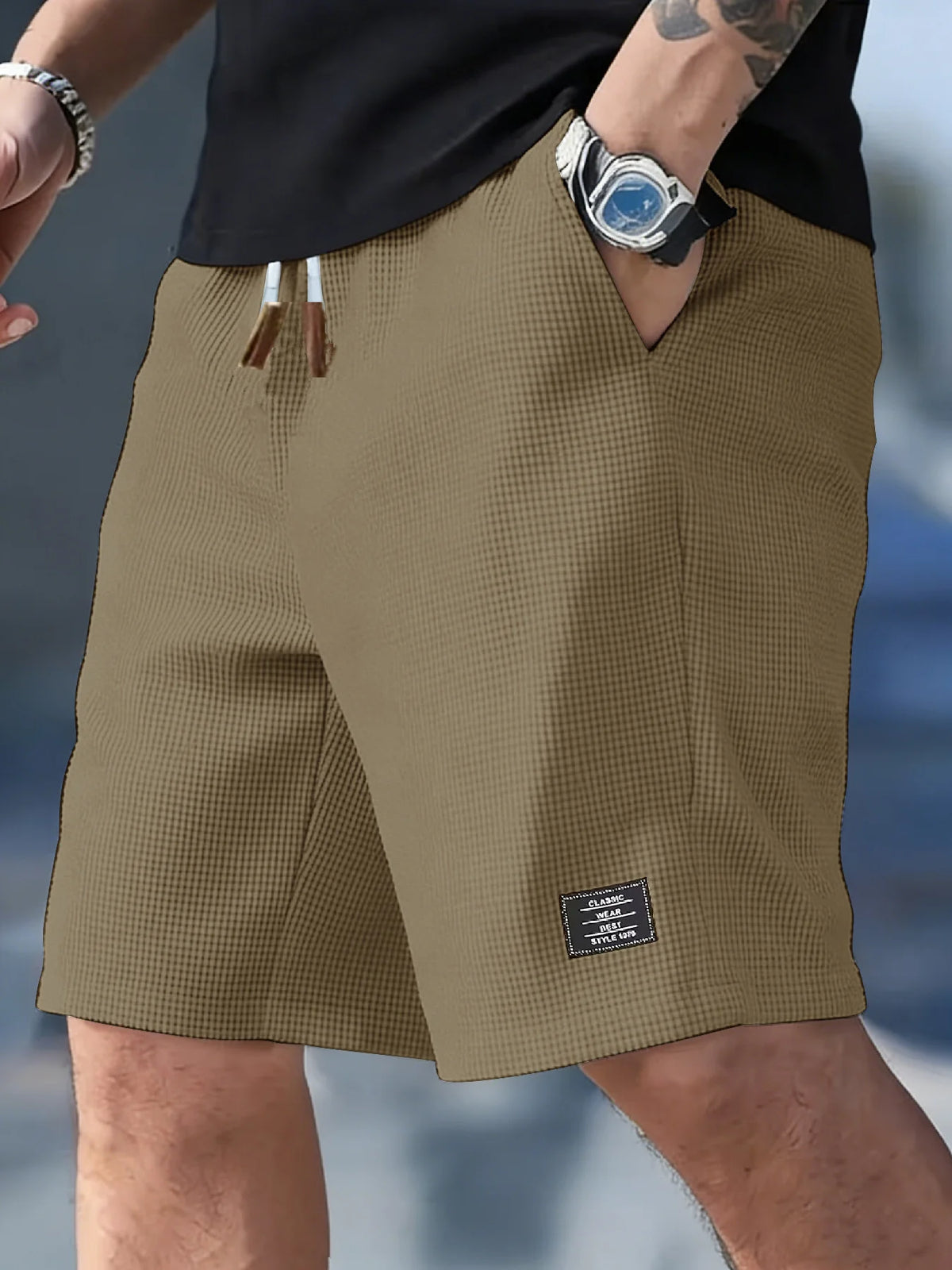 Men’s Waffle Knit Quick-Dry Casual Shorts – Breathable Beach & Streetwear Bermuda Shorts