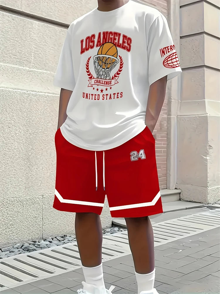 Men's Paisley 3D Print T-Shirt & Drawstring Shorts Set
