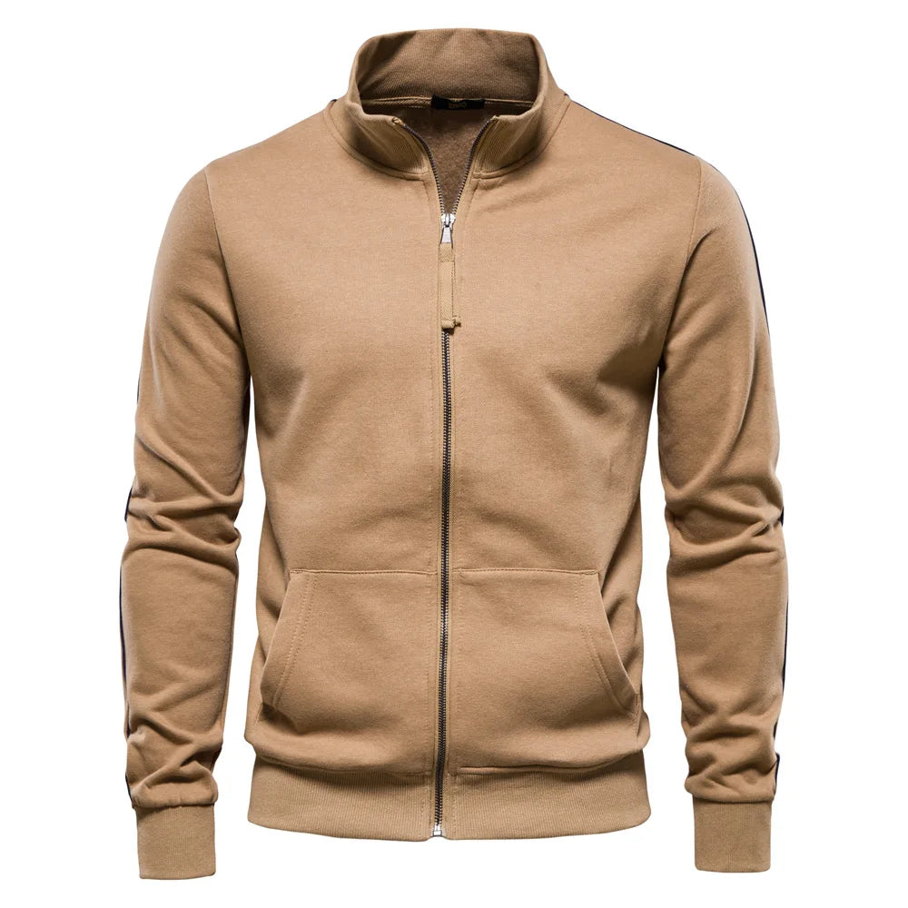 New Autumn-Winter Men's Versatile Casual Sports Hoodie Jacket: 50% Cotton, Stand Collar, Zipper, Long Sleeves, Cardigan