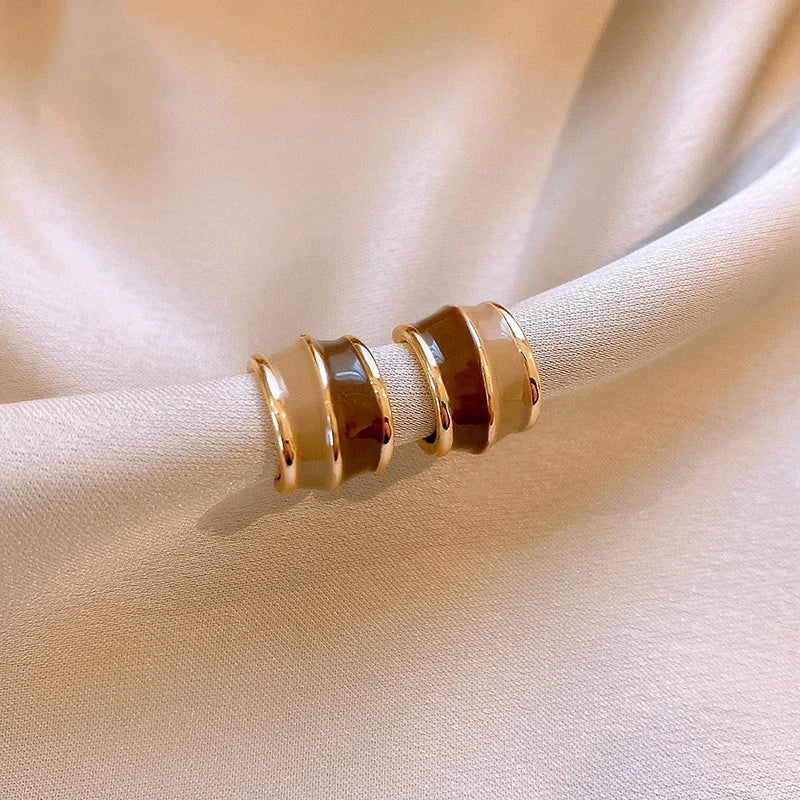 Vintage Brown Resin & Gold-Tone Drip Glaze Geometric Stud Earrings