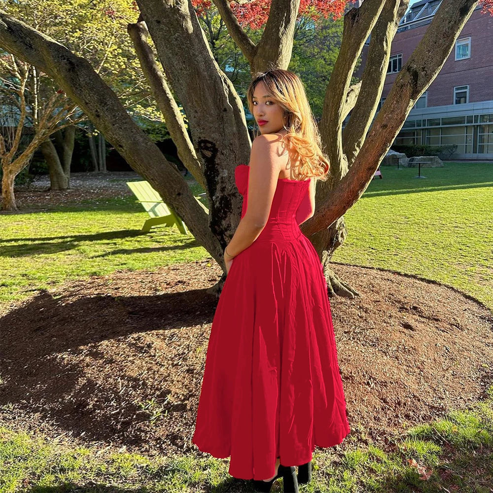 Women's Strapless Fit-and-Flare Formal Party Maxi Dress
