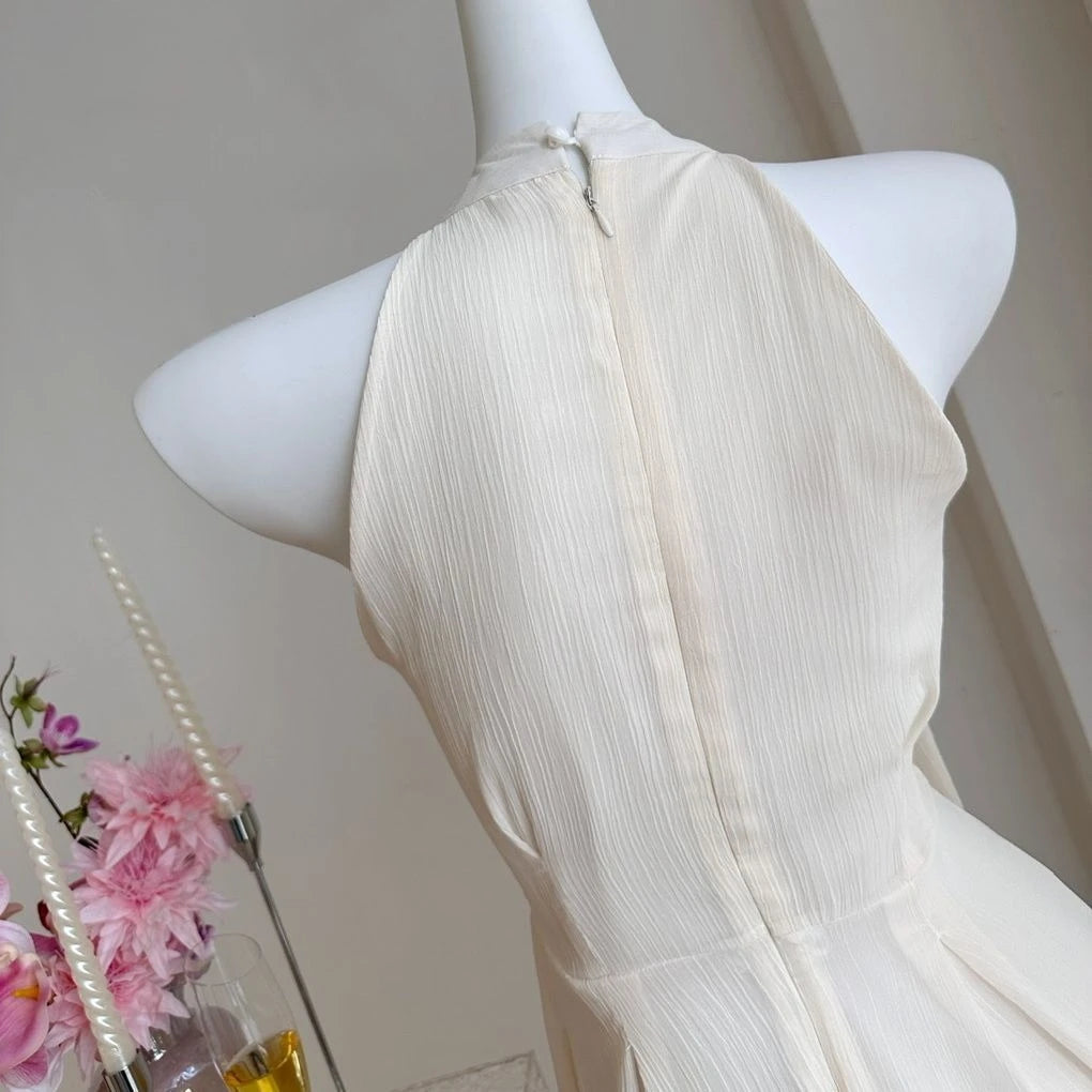 Women's French-Style Rhinestone Halter Mini Party Dress with Irregular Hem