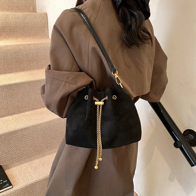 2026 Women's Soft Faux Suede Commuting Crossbody Bag with Quilted Thread Stitching