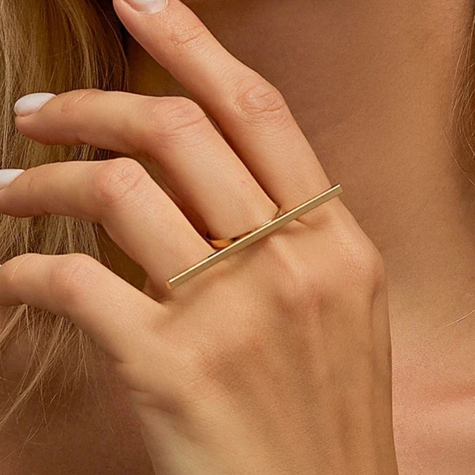 Geometric Ring Gold Silver Color Long Strip Minimalist Modern Stackable Ring for Women Birthday Gift Wedding