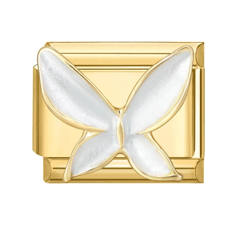 Zircon Heart Bow Butterfly Flowers Gold Color Italian Charm Links Fit 9MM Stainless Steel Bracelet Women Men DIY Making Jewelry