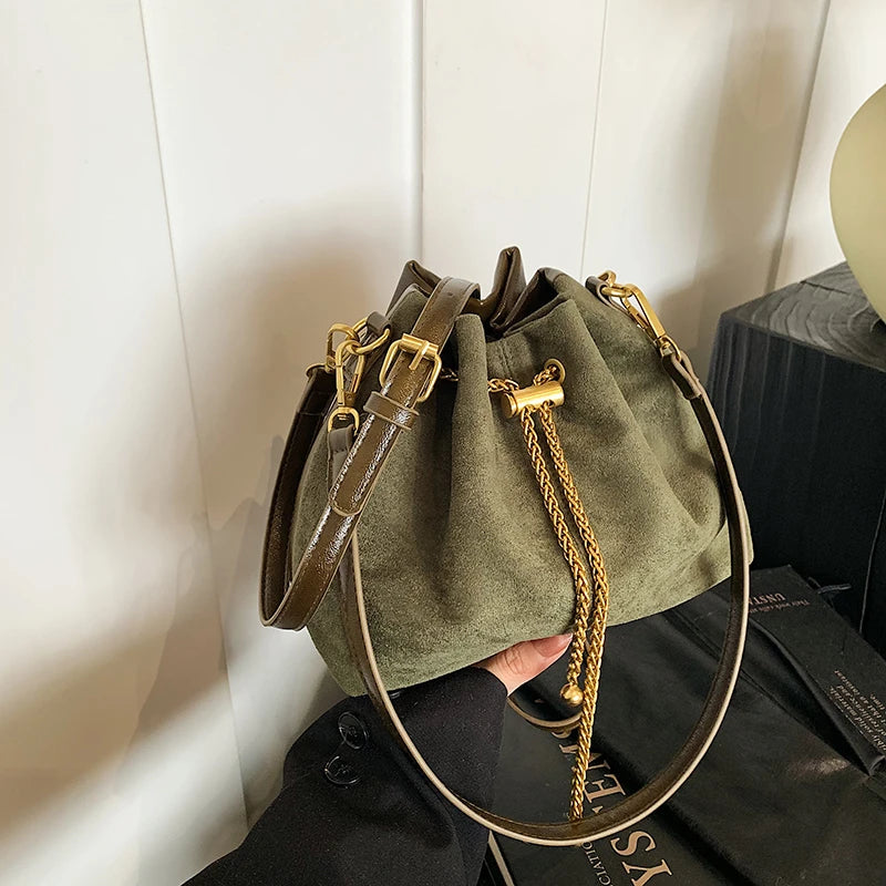 2026 Women's Soft Faux Suede Commuting Crossbody Bag with Quilted Thread Stitching